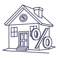 Conceptual outline drawing of a house with percentage symbols indicating interest rates and financial concepts