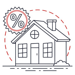 Illustration of a house with a percentage symbol indicating a special offer or discount on real estate