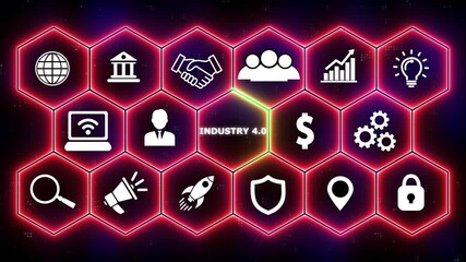 Industry 4.0 Cloud computing, physical systems, IOT, cognitive computing industry. glowing animation. business technology virtual screen background - Powered by Adobe