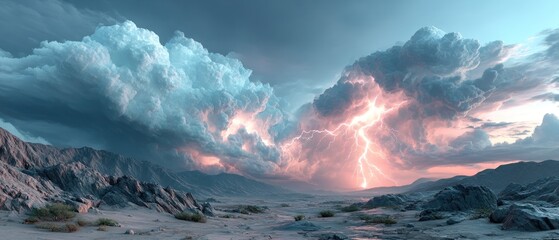 Dramatic storm clouds over a desert landscape