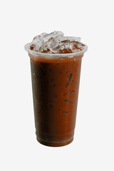 Iced black coffee in plastic cup with ice