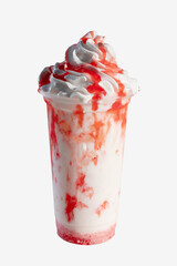 Strawberry milkshake with whipped cream and syrup