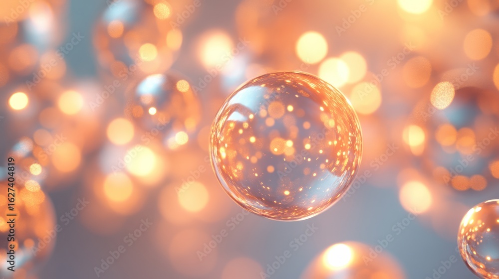 Poster abstract spheres, bokeh light, soft focus, 3d rendering