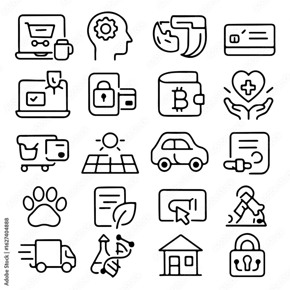 Aufkleber a collection of minimalist icons, a digital canvas showcasing essential concepts, creating a visual 