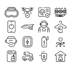 Innovative Icons Depicting Future Technologies and Sustainable Solutions.