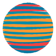 Abstract circular design with horizontal stripes in teal orange and red with a brushstroke texture