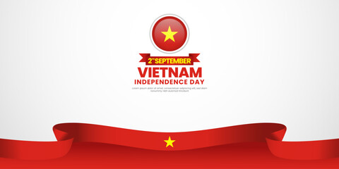 Vietnam national day banner background 2nd september design element with waving ribbon flag
