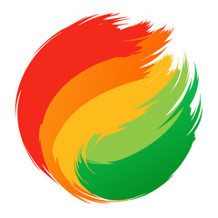 Obraz premium Abstract circular brush stroke design with vibrant red orange yellow and green colors against a white background