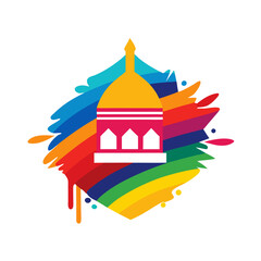 Obraz premium Stylized islamic mosque dome with vibrant rainbow brush strokes and colorful abstract paint splashes