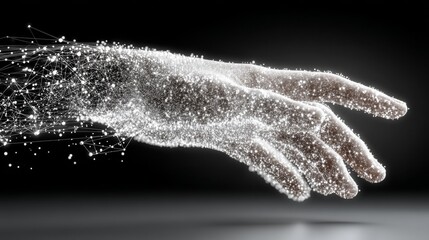 Fototapeta premium An artistic human hand composed of glowing dots forming a digital network,