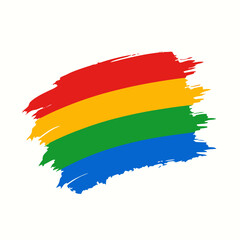 Abstract brush stroke rainbow with red yellow green and blue colors on white background