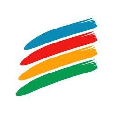 Abstract colorful brush strokes in a dynamic diagonal pattern on a white background