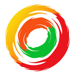 Vibrant swirling brush strokes forming a circular abstract design with warm colors and a sense of movement