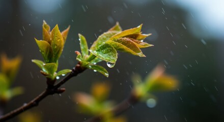 Spring Rain: Vibrant New Leaves Emerging in the April Showers