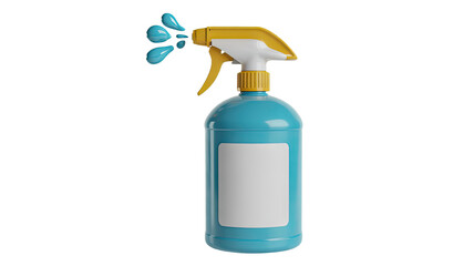 Bright blue spray bottle with yellow trigger dispenses refreshing liquid droplets for cleaning or hydration needs
