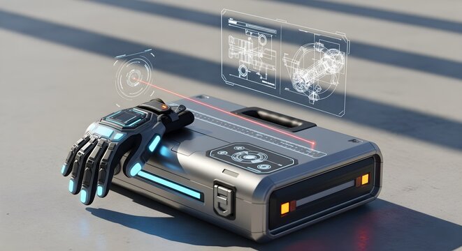 Futuristic Toolbox with Augmented Reality HUD Overlay