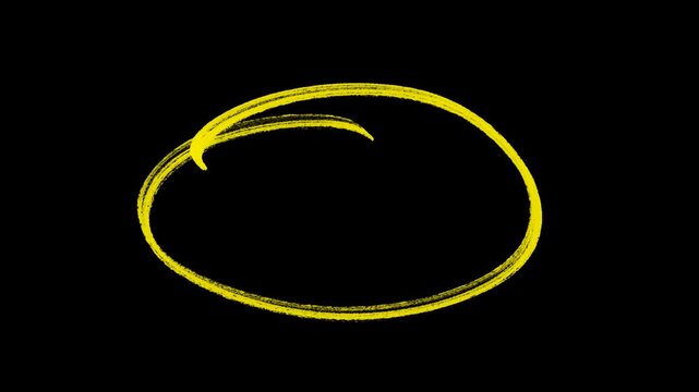 Hand-drawing oval frame yellow circle doodle grunge circle highlights animation, marker with transparent background. Circle Round highlight animation with alpha channel