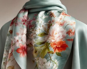 Delicate floral print silk scarf