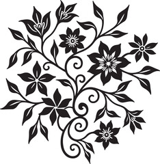 Elegant black floral design with swirling vines and detailed blossoms