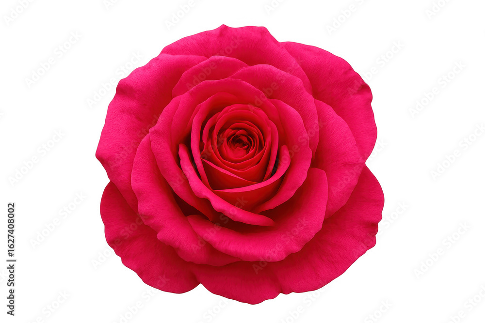 Poster close-up of a vibrant pink rose in full bloom, isolated on a transparent background, ready for integ