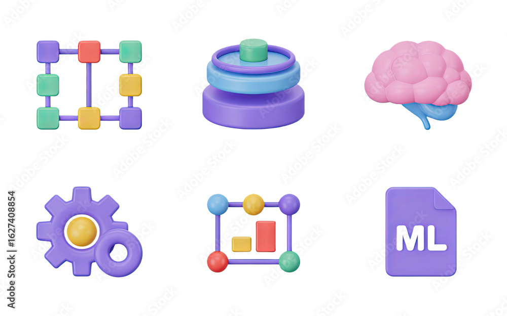 Aufkleber unlock ai potential with modern icons representing data, cognition, and machine learning processes