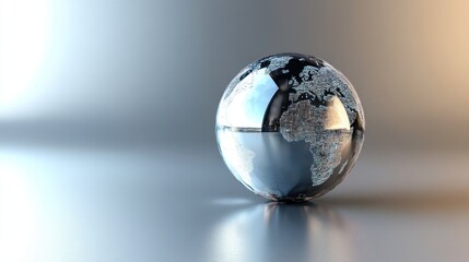Polished Earth Globe on Reflective Surface