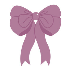Cute cartoon violet ribbon bow. Perfect for gifts, celebration, decoration, and feminine designs. Vector illustration.