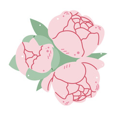 Cartoon illustration of three pink roses. Perfect for romantic, feminine, or floral decorative designs. Vector illustration.