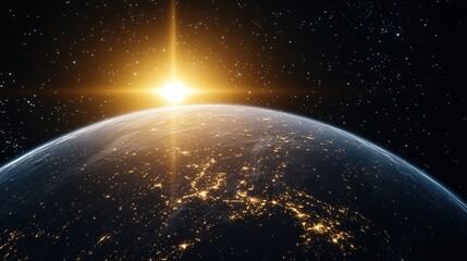 Obraz premium A time-lapse of Earth from space with a fading human silhouette, symbolizing a historic cosmic moment. 