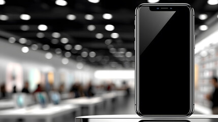 Sleek Smartphone Mockup with Empty Screen in a Modern Technology Showroom