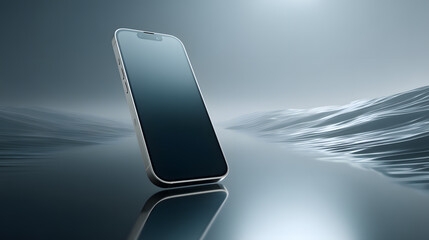 Sleek Smartphone Mockup with Blank Screen Floating over Abstract Wavy Surface