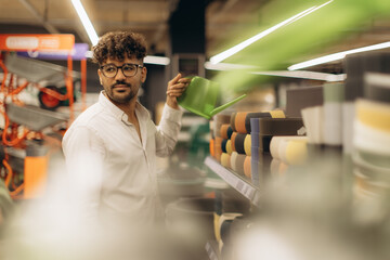 Man Shopping for Gardening Supplies in a Store