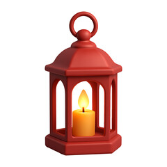 3D Red Lantern with Candle Isolated on a Transparent Background