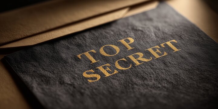 A close-up of a document stamped with "Top Secret" in gold letters. The image evokes a sense of confidentiality and importance.