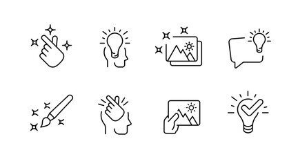 Creative outline icons set – linear, artistic, design inspiration symbols