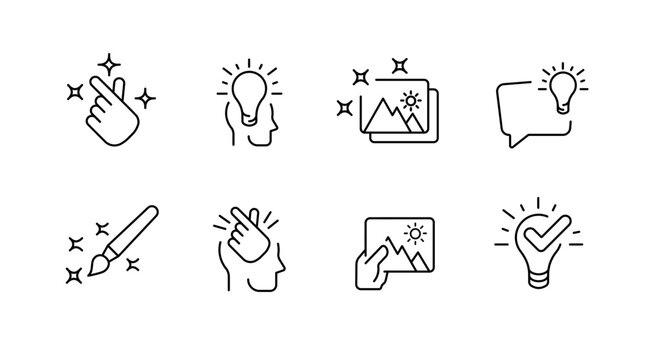 Creative outline icons set – linear, artistic, design inspiration symbols