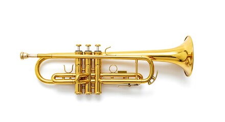 Obraz premium Golden Trumpet Musical Instrument on White Background for Music and Entertainment