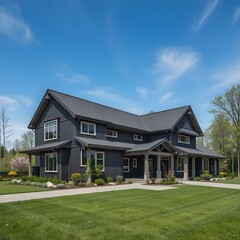 Exterior View of Contemporary Farmhouse with Porch