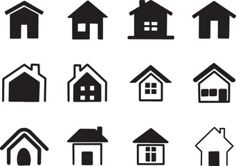 Black House Icons Set - Real Estate & Home Ownership Concepts