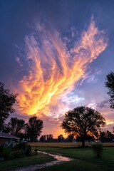 Dramatic sunset over a rural landscape