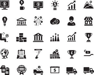Modern business icons for finance, growth, and success in strategy