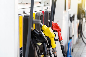 Fuel pumps gasohol, gasoline ,benzine, at a gas station ,price gasoline concept.