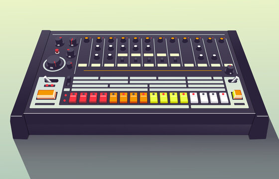 3D Illustration of the classic Roland TR-808 Rhythm Composer drum machine	