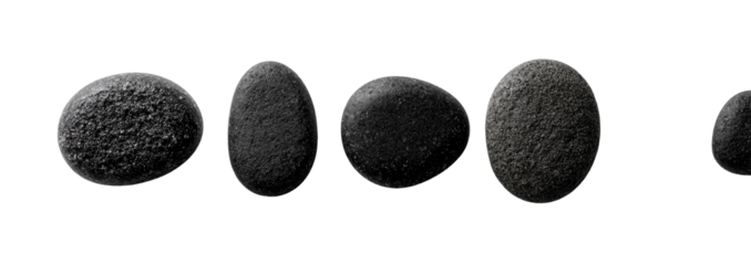 Row of dark gray, textured, round stones