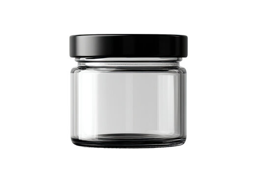 Empty glass jar with black lid