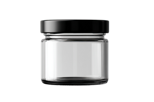 Empty glass jar with black lid