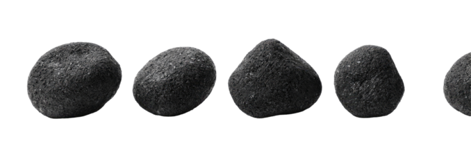 Row of dark, irregular, asteroid-like objects