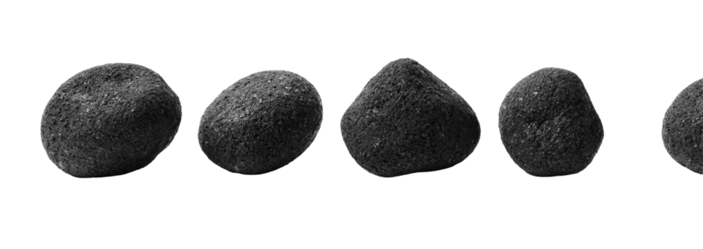 Row of dark, irregular, asteroid-like objects