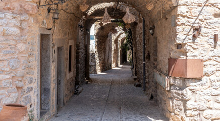 Fototapeta premium Chios Island, Greece. Narrow medieval alley in Mesta Village