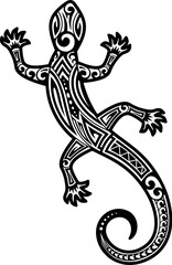 Lizard tattoo, Maori or Polynesian animal ornament in line art, vector symbol. Maori, Hawaiian or Samoan ethnic tattoo of lizard reptile, salamander or gecko with tribal ornament of intricate lines